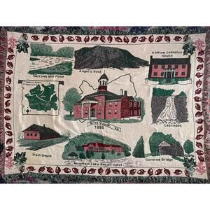Mountain Lake Resort Hotel Throw Blanket Tapestry Vintage 68x50 Inches